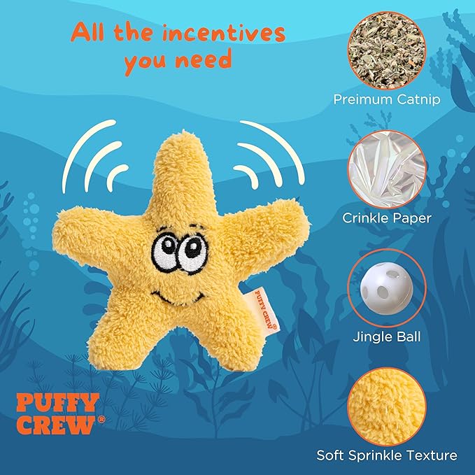 Interactive Catnip Cat Plush Toy, Ocean Theme, 5'', for All Breed Size Cats (Starfish)-Mewly Pet