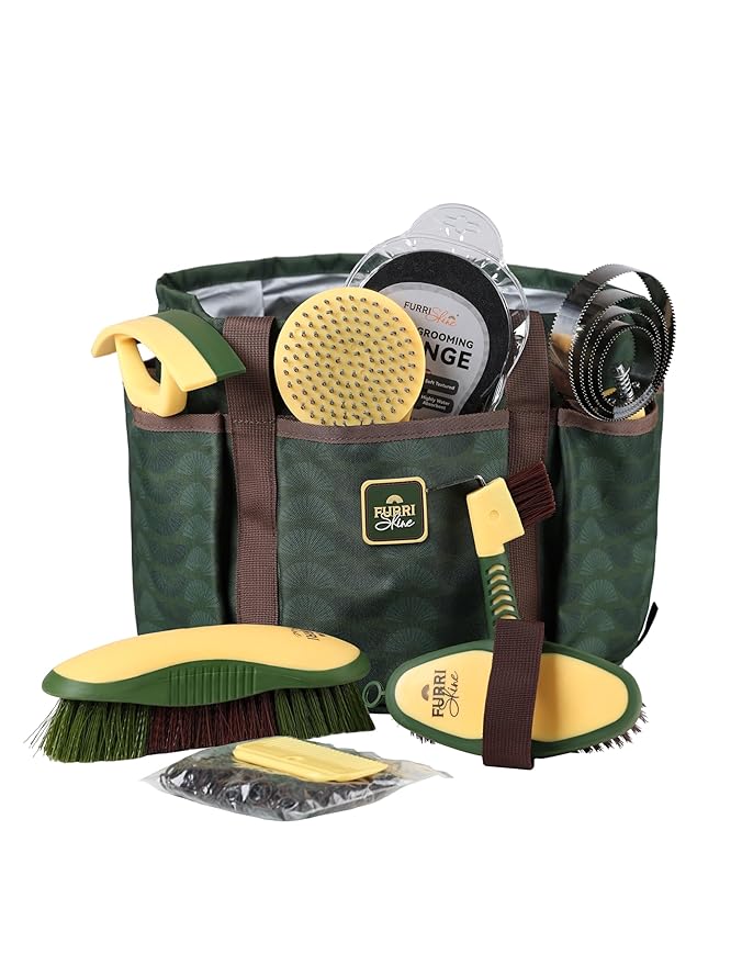 9PCS Horse Grooming Kit Curry Comb Sweat Scraper Horse Bathing Supplies Grooming Tools with Storage Bag Pasture Glow-Mewly Pet