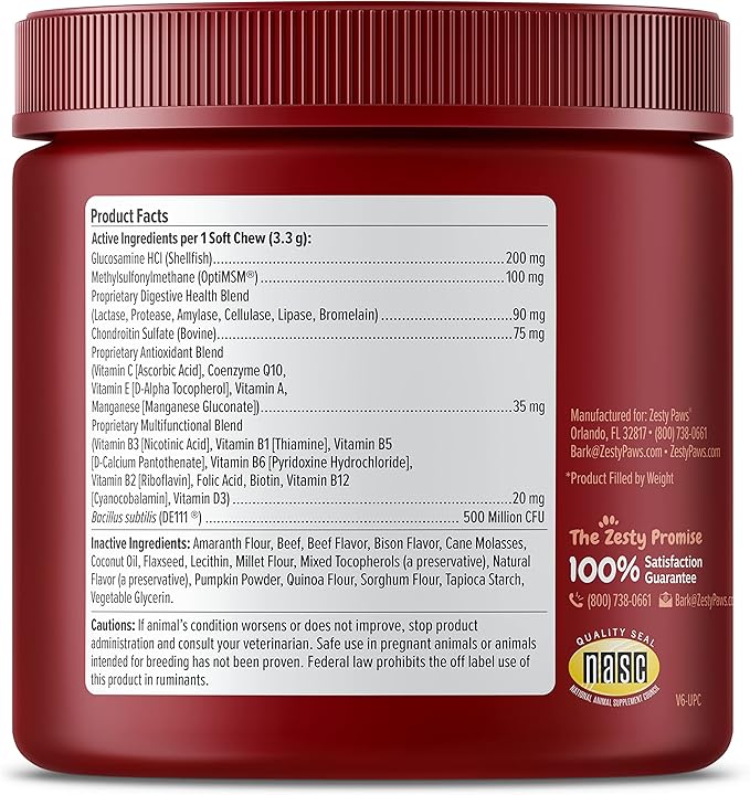 Zesty Paws Dog Multivitamin, Chewable Dog Vitamins and Supplements for Hip & Joints, Skin & Coat, Omega 3 Fish Oil for Dogs- Senior & Puppy Multivitamin - Bison- 90ct-Mewly Pet
