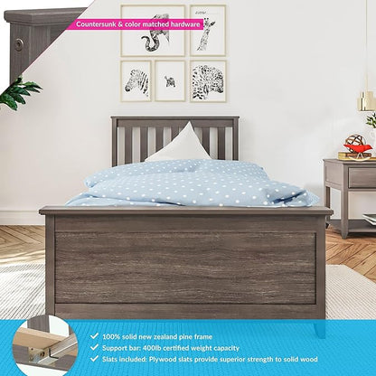 Max & Lily Twin Bed Frame with Slatted Headboard, Solid Wood Platform Bed for Kids, No Box Spring Needed, Easy Assembly, Clay