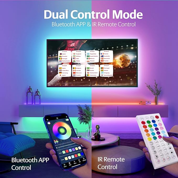 KEELIXIN 130ft Led Lights,Long Led Lights for Bedroom,5050 RGB LED Strip Lights with Remote & Bluetooth App Control Sync with Music,Luces Led para Cuarto,LED Light Strip for Room,2 Rolls of 65ft