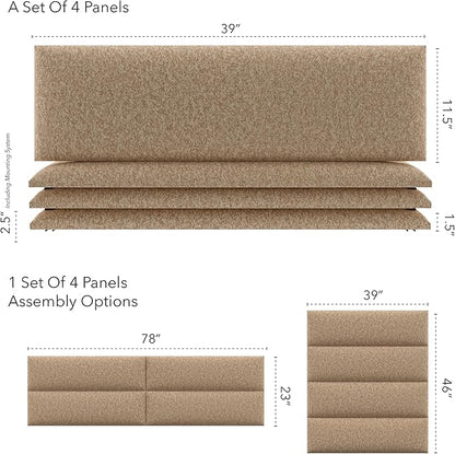 Vänt Upholstered Wall Panels - King/Cal King Size Wall Mounted Headboards - Faux Merino Wool Camel - Twin/King - Set of 4 Panels (Each Individual Panel 39"x11.5")