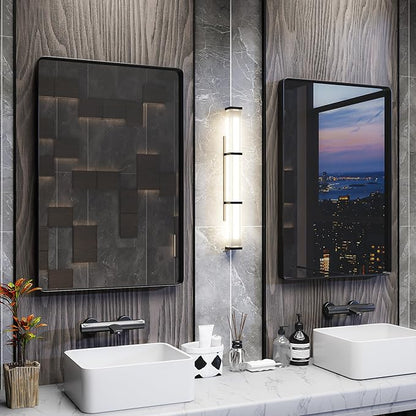 ISKM Black Metal Framed Bathroom Mirror for Wall 40" x 30" Black Bathroom Vanity Mirror, Rounded Rectangle Mirror, Anti-Rust (Horizontal/Vertical)