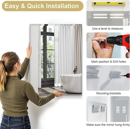 24"x30" Frameless Rectangle Wall Mirror with 1 inch Beveled Edge for Bathroom Vanity