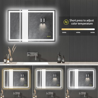 24x36Inch LED Mirror for Bathroom Anti-Fog 3 Colors Dimmable Lighted Mirror Wall Mounted Bathroom Mirror with Lights Horizontal/Vertical Smart Bathroom Mirror