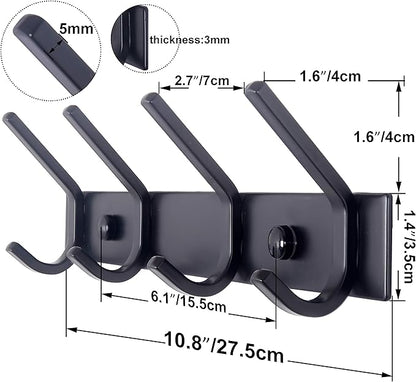 WEBI Coat Rack Wall Mounted,4 Coat Hooks for Hanging Coats,Heavy Duty Metal Hook Rack Hook Rail Coat Hanger Wall Mount for Clothes Entryway Jacket,C-CBG04,Black