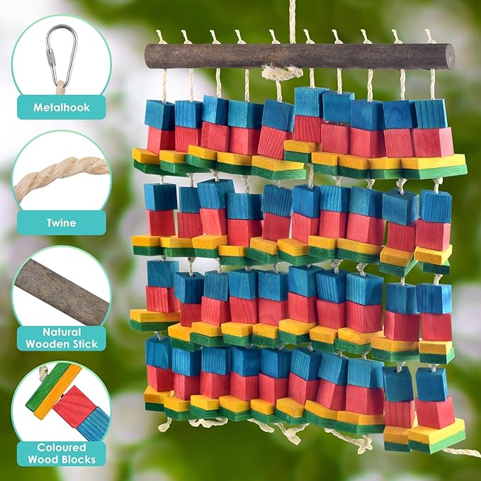 Extra Large Bird Toys, 21.6inch XL Macaw African Grey Parrot Chewing Toys, Natural Wooden Block Knots Tearing Toy Parrot Cage Accessories for Big Birds-Mewly Pet