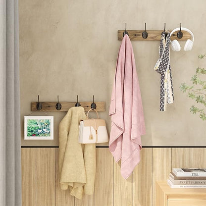 Coat Hooks Wall Mounted, Wooden Hat Rack with 4 Hooks for Entryway, Bathroom,Bedroom (3 Pack,Brown)