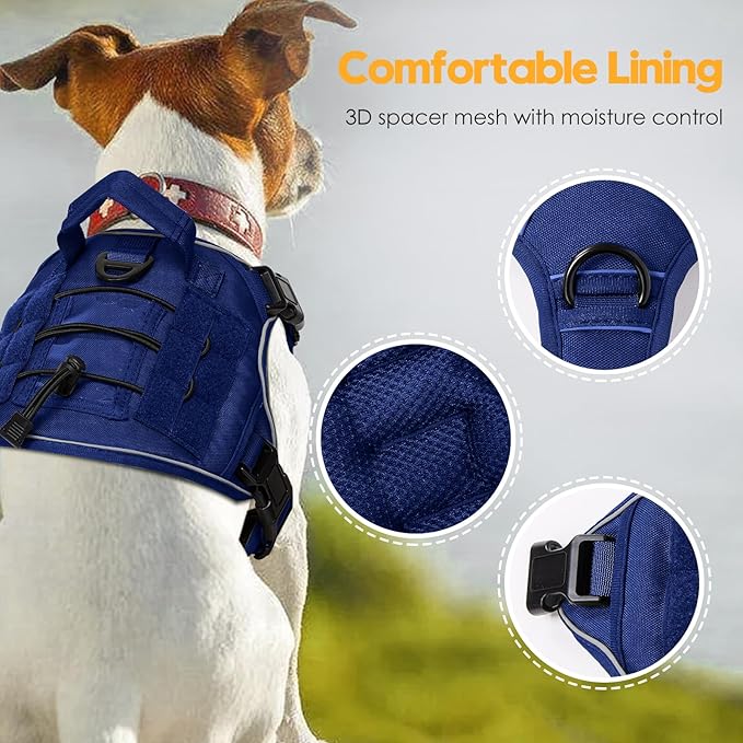 Heavy-Duty Tactical Dog Harness for Large Dogs, No Pull Adjustable Reflective Pet Vest with Molle System, K9 Military-Grade Control for Service Training, Outdoor & 10+ Breeds, Dazzling Blue, Small-Mewly Pet