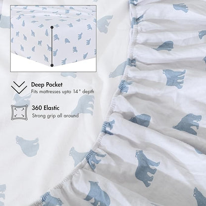 RUVANTI Flannel Sheets California King Size - 100% Cotton Brushed Cal King Bed Sheets Set - Deep Pockets 14 Inches - All Seasons Breathable & Extra Soft - Warm & Cozy, 4 Piece, Happy Cubs