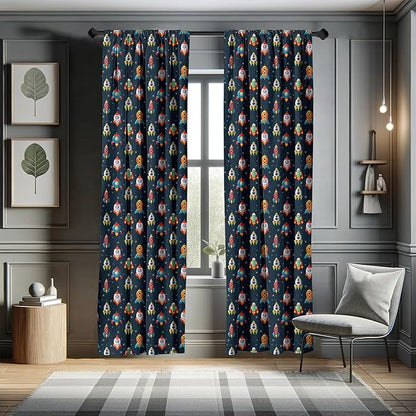 Ambesonne Spaceship Window Curtains, Cartoon Style Space Crafts Flying Through Cosmos Stared Background Astronauts, Lightweight Decor 2-Panel Set with Rod Pocket, Pair of - 28" x 95", Multicolor