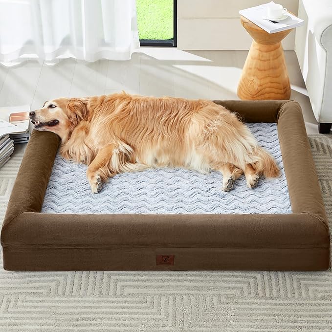 WNPETHOME XL Extra Large Dog Bed, Washable Dog Couch with Removable Waterproof Cover, Orthopedic Large Pet Sofa Bed with Bolster Sides for Sleeping-Mewly Pet
