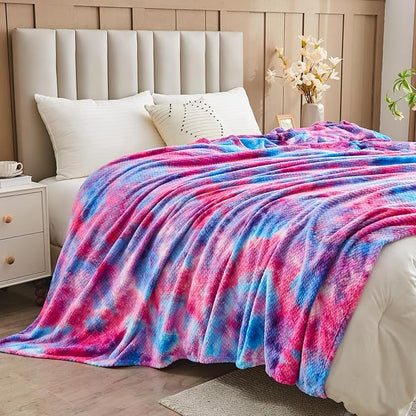 NEWCOSPLAY Super Soft Twin Blanket Deep Purple Rainbow Premium Silky Flannel Fleece Leaves Pattern Lightweight Bed Blanket All Season Use (Deep Purple Rainbow, Twin(60"x80"))