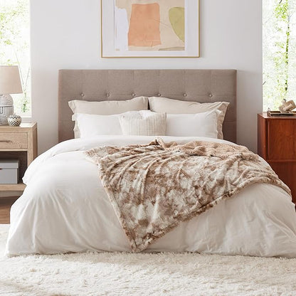 Bedsure GentleSoft Sherpa Fluffy Blanket Twin Size - Fleece Warm and Cozy Throw for Women Gift, Plush & Fuzzy Faux Christmas Fur Blanket for Couch, Bed Decor, Tie Dye Design, Beige, 60x80 Inches