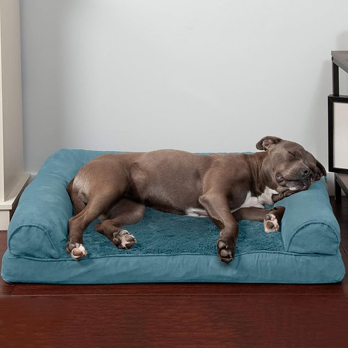 Furhaven Orthopedic Dog Bed for Large/Medium Dogs w/ Removable Bolsters & Washable Cover, For Dogs Up to 55 lbs - Plush & Suede Sofa - Deep Pool, Large-Mewly Pet