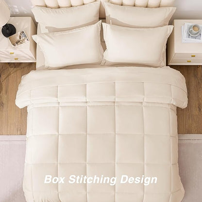 Love's cabin California King Comforter Set Beige, 7 Pieces California King Bed in a Bag, All Season Bedding Sets with 1 Comforter, 1 Flat Sheet, 1 Fitted Sheet, 2 Pillowcase and 2 Pillow Sham