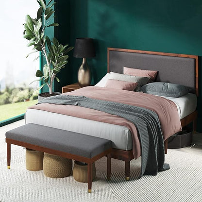 ZINUS Raymond Wood Platform Bed Frame with Adjustable Upholstered Headboard, Solid Wood Foundation, Wood Slat Support, No Box Spring Needed, Easy Assembly, King