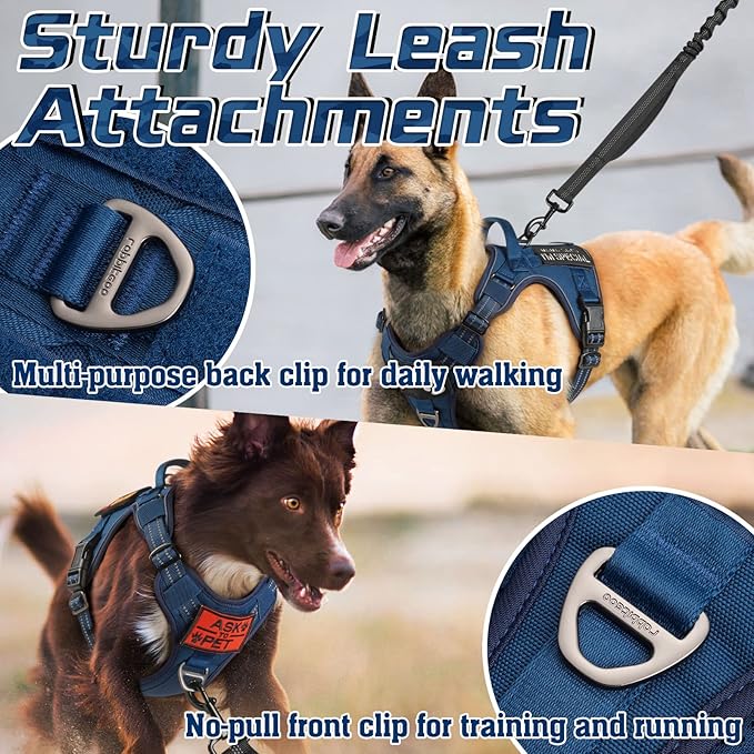 rabbitgoo Tactical Dog Harness for Large Dogs, No Pull Military Service Vest with Handle & Molle, Easy Control for Training Walking, Adjustable Reflective Straps, Blue, L-Mewly Pet