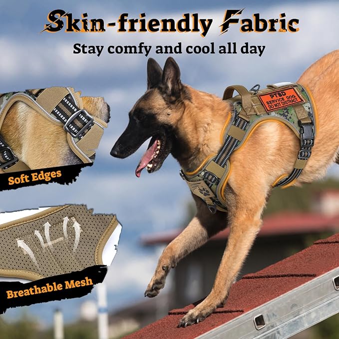rabbitgoo Dog Harness Medium Sized No Pull, Tactical Service Pet Vest with Molle and Control Handle, Adjustable and Reflective Military Harness for Easy Walking and Training, Brown camo, M-Mewly Pet