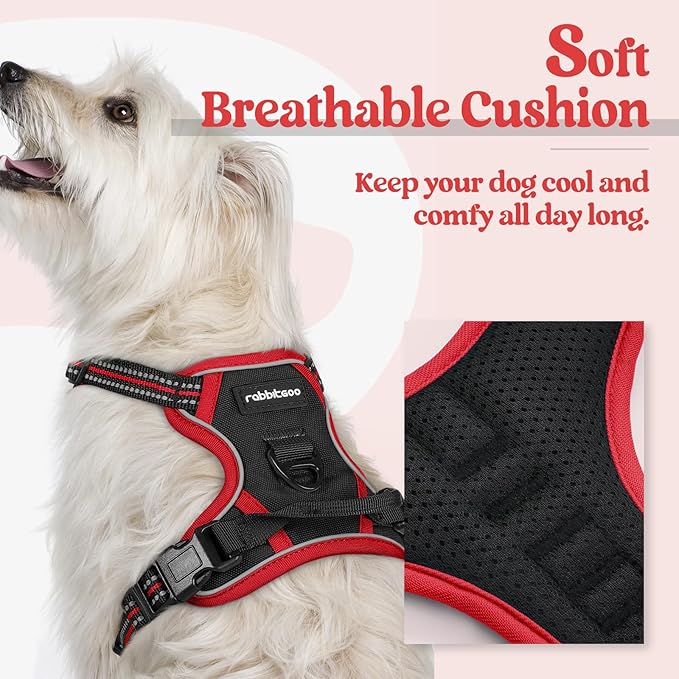 rabbitgoo Dog Harness No Pull with 2 Leash Clips, Adjustable Soft Padded, Reflective Oxford No Choke Pet Vest with Easy Control Handle for Puppy, Black & Red, XS-Mewly Pet