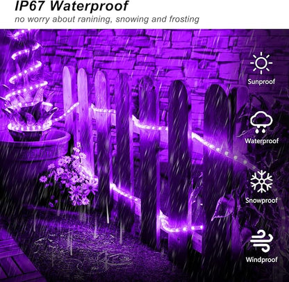 JMEXSUSS 2 Pack Purple Lights Battery Operated Halloween Lights Outdoor Waterproof, Each 33 ft 100 LED Battery Powered Rope Lights, Purple String Light with Remote for Balcony Garden Halloween Decor