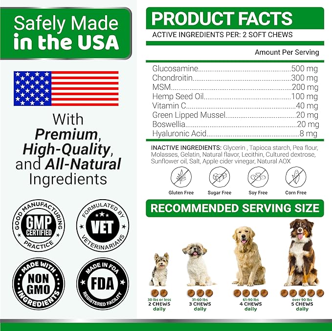 YUMA'S Glucosamine for Dogs - Hip and Joint Supplement for Dogs - 170 Ct - Glucosamine Chondroitin Chews - Joint Pain Relief Supplement with MSM - Advanced Health - Mobility Support - Made in USA-Mewly Pet