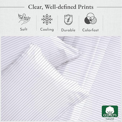 California Design Den Queen Sheet Set - 400 Thread Count Sateen, Natural 100% Cotton Sheet Set Queen Size, Deep Pocket Cooling and Durable Bedding - Pinstriped