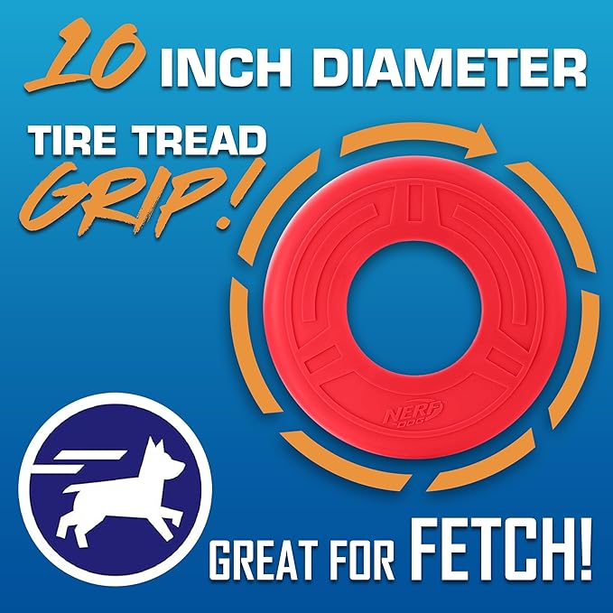 Nerf Dog Atomic Flyer Outdoor Dog Toy, 10 Inch Flying Disc Dog Fetch Toy, Rubber Dog Toy for Medium Dogs and Large Dogs, Red-Mewly Pet