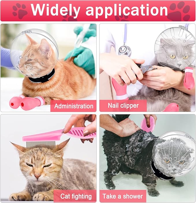 Cat Muzzle for Grooming Cat Adjustable Hood with Paw Covers Nail Clipper Trimmer Brush Tick Remover Tool Kitten Breathable Anti Bite Muzzles Silicone Anti Scratch Boots for Cats Bathing Shaving-Mewly Pet