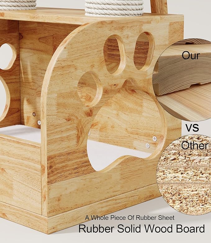 Modern Solid Wooden Cat Tree Tower, 25" Luxury Cats Trees Condo with Scratching Post, 2 Level Heavy Duty for Cat Tower Indoor Cats Adults, Natural Cats Tree House with Washable Cushions-Mewly Pet