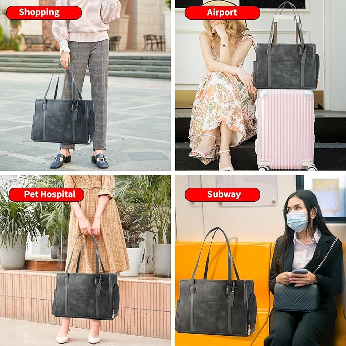 Stylish Dog Purse Carrier, Leather Pet Carrier Bag for Small Dogs Cats Puppy, Airline Approved Soft-Sided Carrier Grey-Mewly Pet