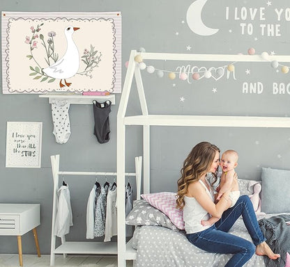 Silly Goose Nursery Rectangular Canvas Banner-Boho Flag Wall Sign Decor for Girls Toddler Kids, Baby Room Above Crib Bedroom Playroom Reading Room Decor-Baby Shower Birthday Christmas Gift