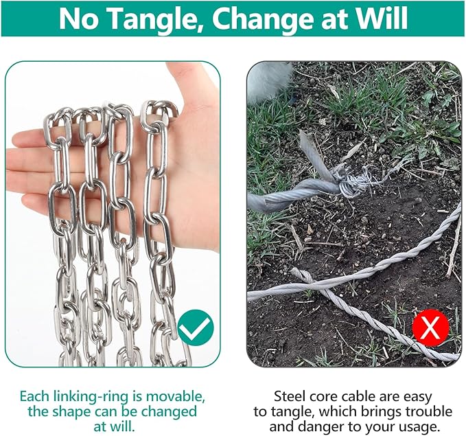 Tresbro Heavy Duty Dog Chains for Outside, 10FT Stainless Steel Tie Out Cable with Swivel Hook for Large Dogs, Metal Chew Proof Pet Runner Chain Leash Lead for Outdoor Camping Hiking Yard, 5MM-Mewly Pet