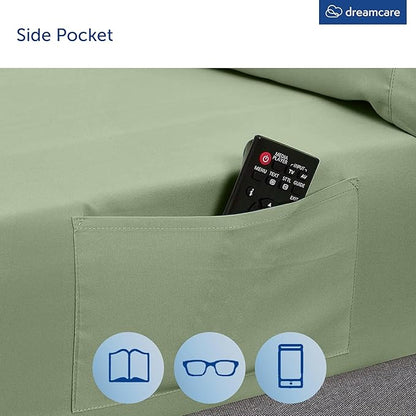DREAMCARE King Size Sheets Set – 6 pcs Cooling Bed Sheets – up to 15” Deep Pocket King Sheet Set – 2500 Supreme Collection – Extra Soft 100% Brushed Microfiber Hotel Luxury with Side Pocket – S Green