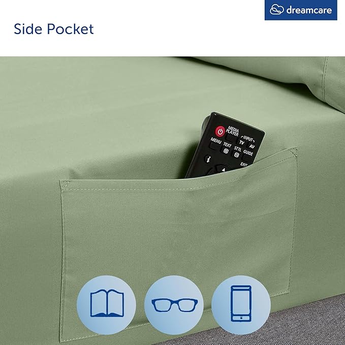 DREAMCARE Queen Sheet Set – 6 pcs Cooling Bed Sheets – up to 15” Deep Sheets Queen Size Bed Set – 2500 Supreme Collection – Extra Soft 100% Brushed Microfiber Hotel Luxury with Side Pocket –Sage Green