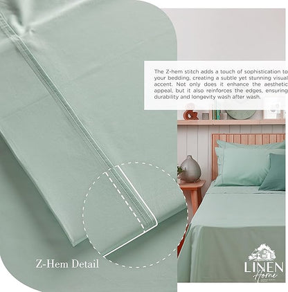 Linen Home 100% Cotton Percale Sheets Twin Size, Pastel Turk, Deep Pocket, 3 Pieces Set - 1 Flat, 1 Deep Pocket Fitted Sheet and 1 Pillowcase, Crisp Cool and Strong Bed Linen