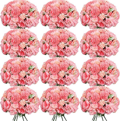 Tigeen Artificial Flowers Artificial Peonies Silk Flowers Faux Peony Fake Peony Silk Hydrangea Bouquet for Wedding Table Centerpiece Floral Vase Decor(Rose Pink,12 Bundles)