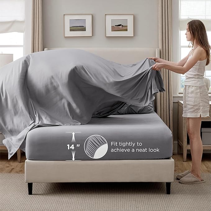 Bedsure Queen Comforter Set Grey - Bed in a Bag Queen Size Bedding 7 Pieces, GentleSoft™ Pintuck Bed Set Gift for Family, Pinch Pleat All Season Comforter with Sheets, Pillowcases & Shams