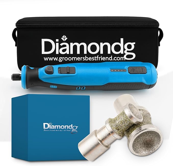 Diamondg Cordless Dog Nail Grinder with Quiet Sound & LED Tip for Large & Small Dogs, 4hrs. Runtime, 2 Bits Included, Blue-Mewly Pet