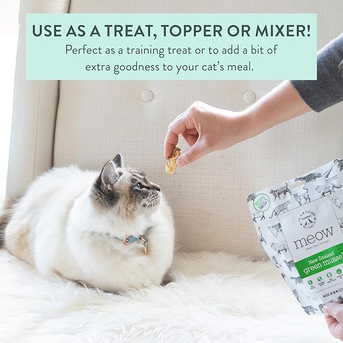 Meow Freeze Dried Cat Treats - New Zealand Green Mussel, High Protein, Healthy Cat Snacks and Toppers, All Natural for All Life Stages, 1.76 oz-Mewly Pet