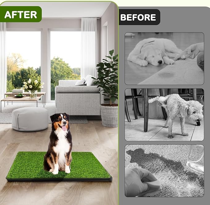 Dog Grass Pad with Tray, 34''X23'' Large Artificial Turf Grass Potty, Reusable Puppy Pee Pads for Dogs, Portable Dog Litter Box for Indoor/Outdoor Potty Training Toilet-Mewly Pet
