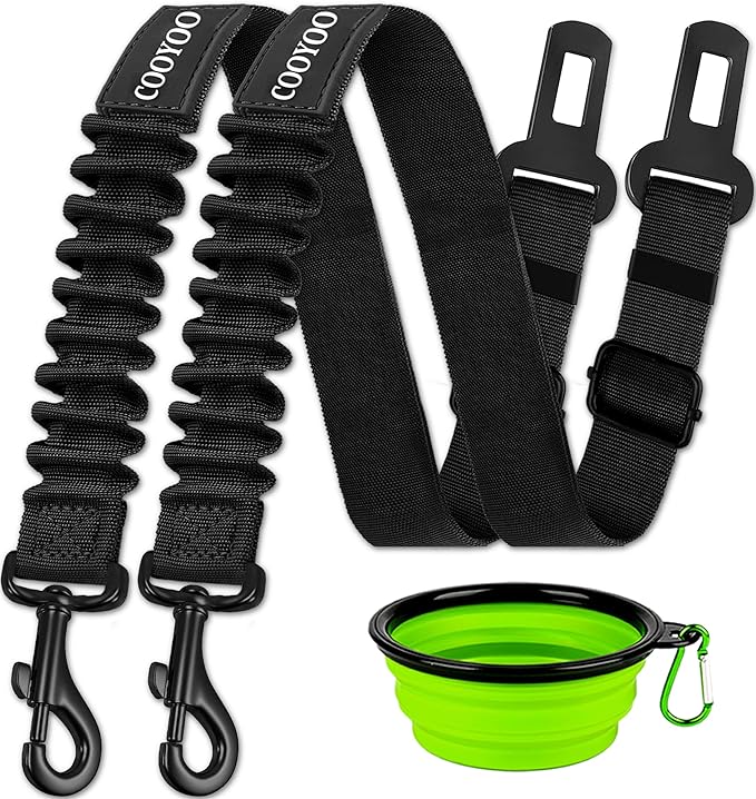 COOYOO Dog Seat Belt,3 Piece Set Retractable Dog Car Harness Adjustable Dog Seat Belt for Vehicle Nylon Pet Safety Seat Belts Heavy Duty & Elastic-Mewly Pet