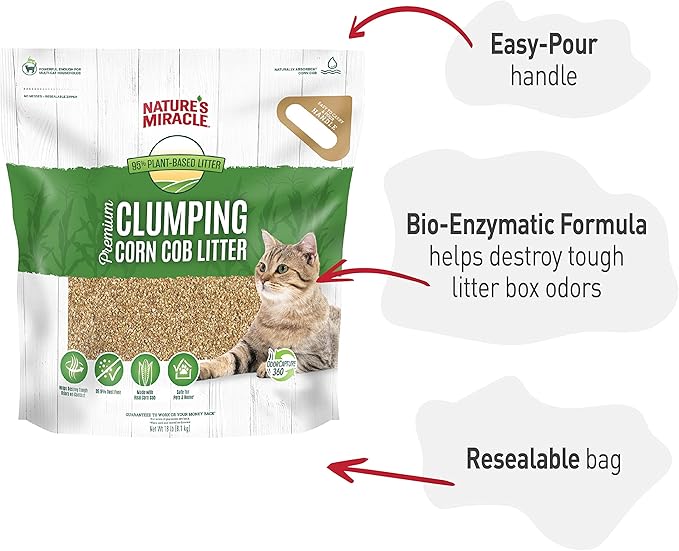 Nature's Miracle Premium Clumping Corn Cob Litter, Tough Odor Bio-Enzymatic Formula, Dust Free-Mewly Pet