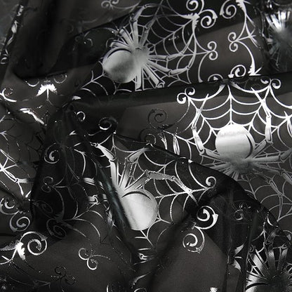 NICETOWN Black Voile Sheer with Glitter Silver Web, Grommet Halloween Spider Pattern for Window Decor, Party & Seasonal Home, W54 x L96, 2 Panels