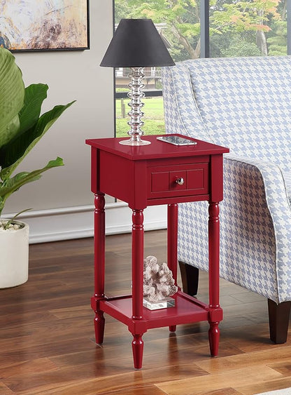 Convenience Concepts French Country Khloe 1 Drawer Accent End Table 14" - Traditional Farmhouse Side Table with Storage Drawer and Shelf for Living Room, Cranberry Red