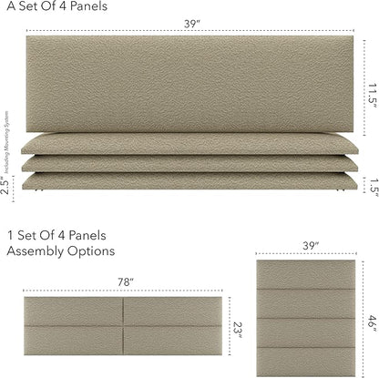 Vänt Upholstered Wall Panels - King/Cal King Size Wall Mounted Headboards - Boucle Beige - Twin/King - Set of 4 Panels (Each Individual Panel 39"x11.5")