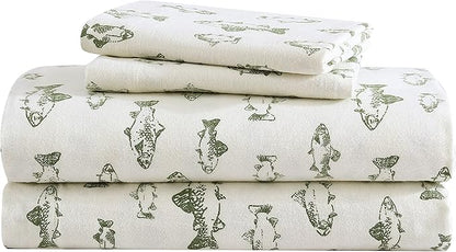 Eddie Bauer - Twin Sheets, Cotton Flannel Bedding Set, Brushed For Extra Softness, Cozy Home Decor (School of Fish, Twin)