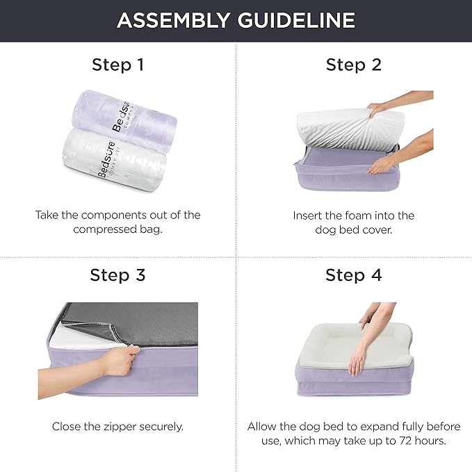 Bedsure Orthopedic Dog Beds for Small Dogs - Washable Small Dog Cat Bed Waterproof, Comfort Pet Couch Sofa with Washable Removable Cover, Pets Bed with Nonskid Bottom, Lavender, 24"-Mewly Pet