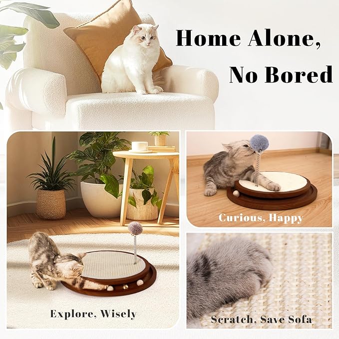 Cat Scratcher, Cat Natural Sisal Scratching Pad, Kitten Interactive Toy with Ball Track Spring Ball for Chasing Hunting Mental Physical Exercise Puzzle-Mewly Pet