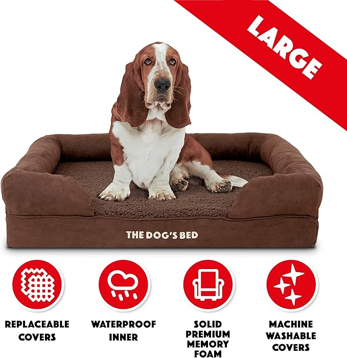 The Dog’s Bed, Large Brown Plush 36x27, Memory Foam, Pain Relief: Arthritis, Hip & Elbow Dysplasia, Post Surgery, Lameness, Supportive, Calming, Waterproof Washable Cover, Veterinary Approved-Mewly Pet